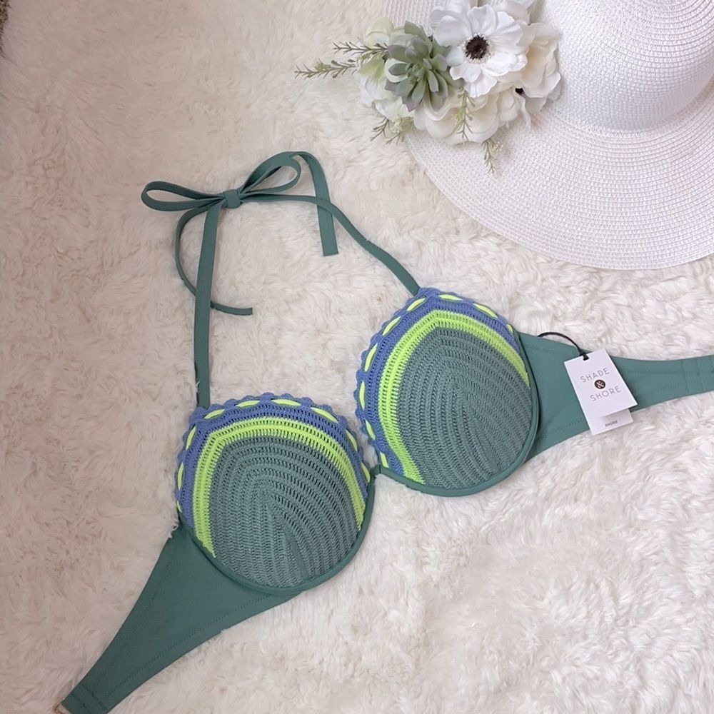 Shade & Shore Crochet Bikini Top, 36 DD, NWT